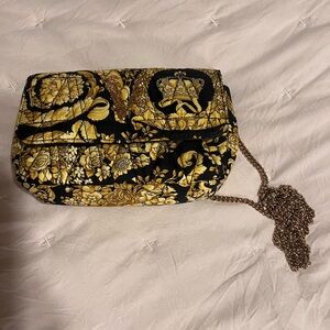 Versace Small Crossbody Black and Gold Floral Clutch